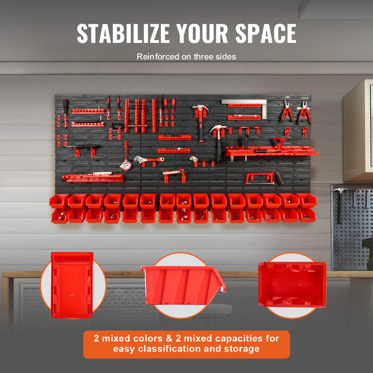 SucceBuy Wall Mounted Plastic Storage Bins Parts Rack Organizer