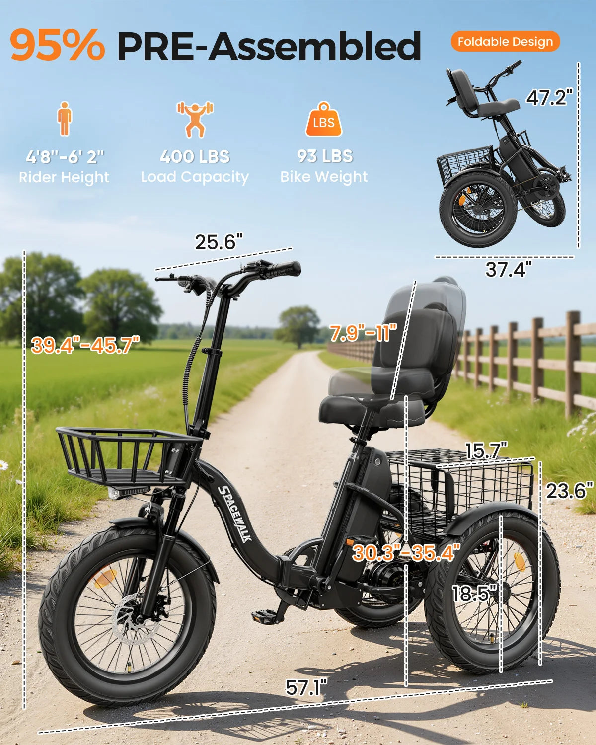 Eilleo Spacewalk Premium Folding Electric Trike For Adults