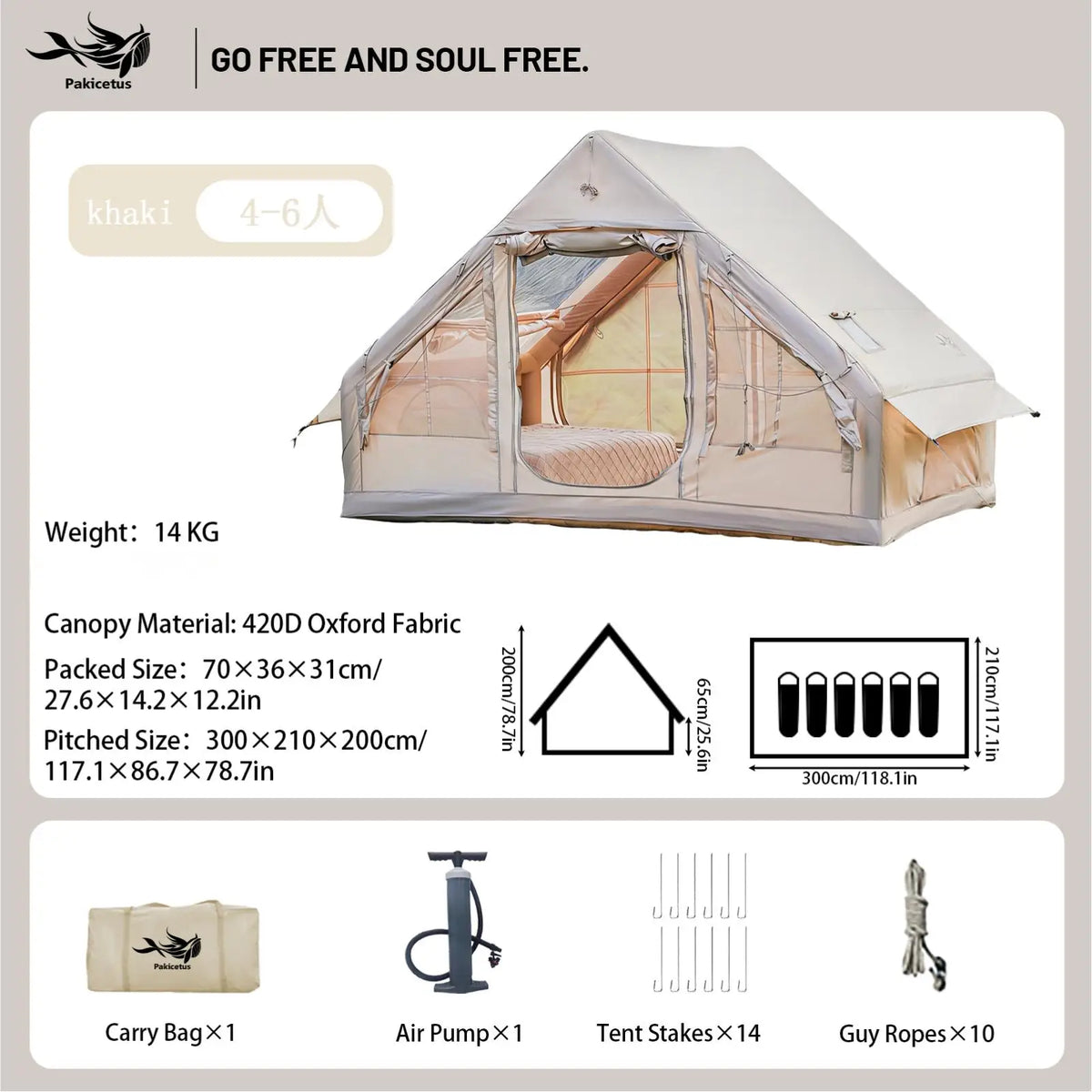 Pakicetus Quick Setup Waterproof Inflatable Camping Tent For Families