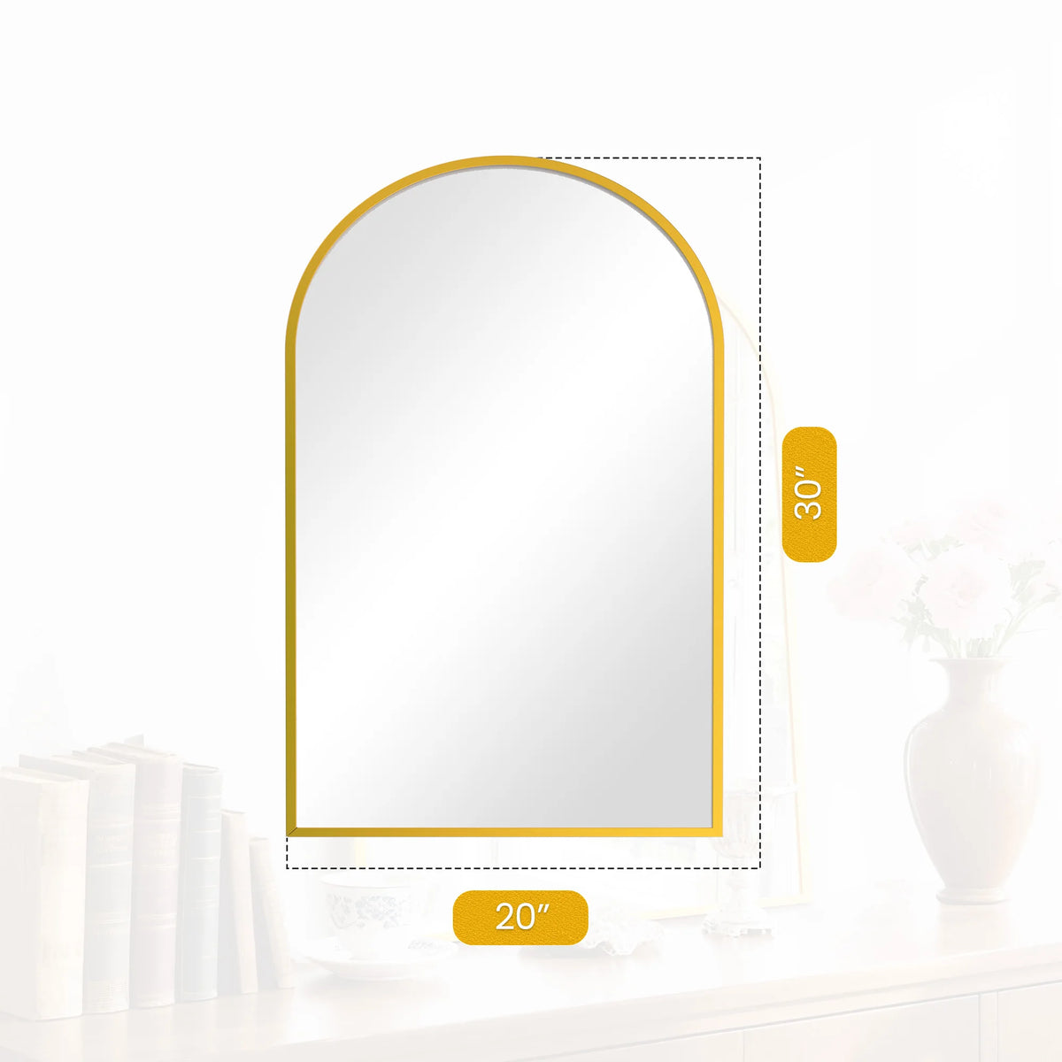 JHK Modern Arched Metal Framed Decorative Wall Mirror