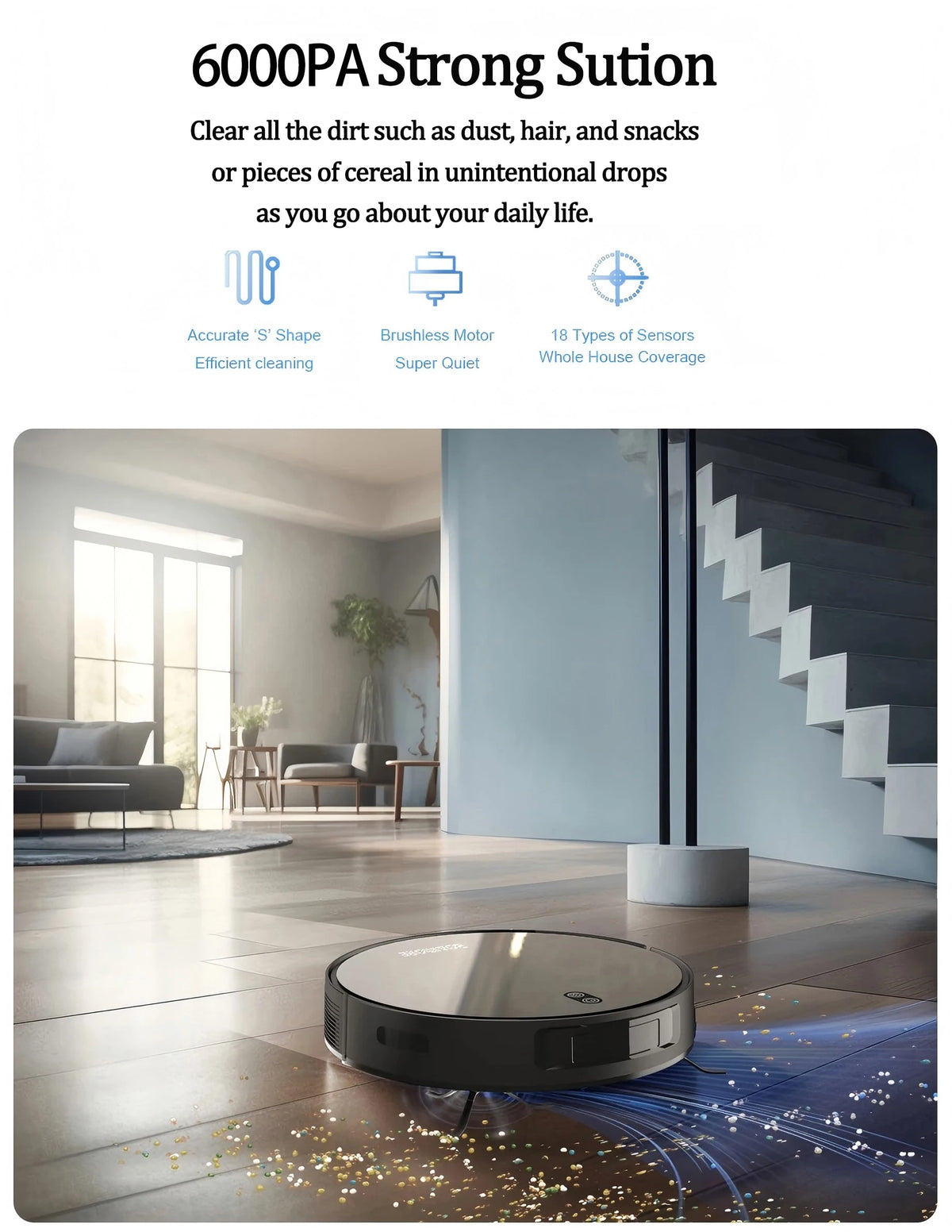 Boaimore Robot Vacuum Cleaner With Mop And 6000Pa Suction