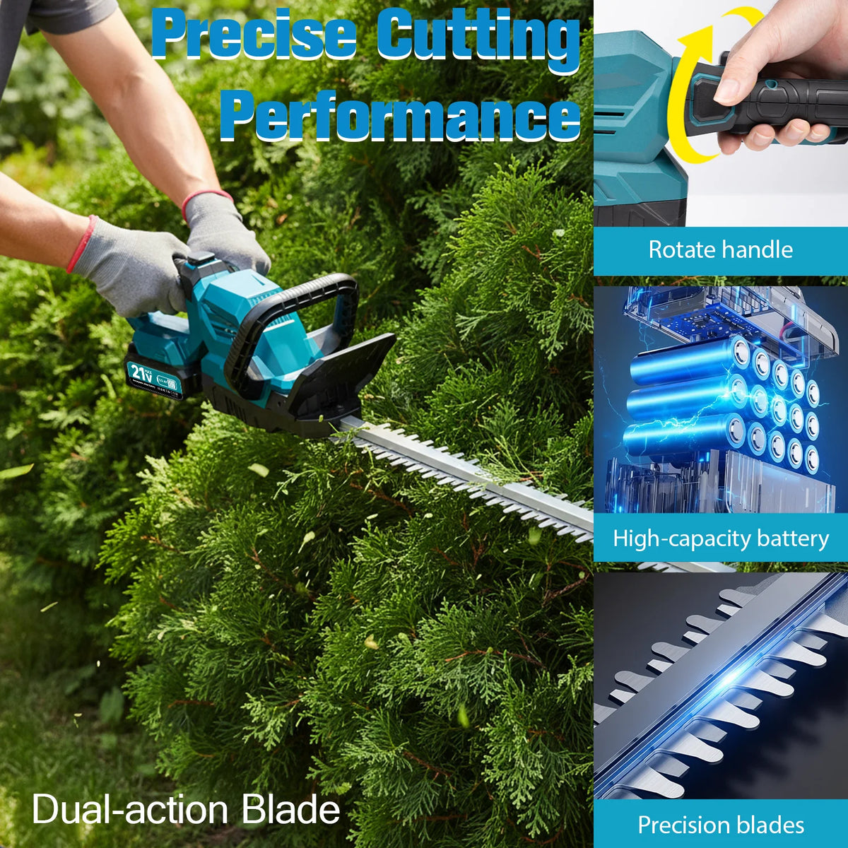 XYSD Cordless Electric Hedge Trimmer With Rotatable Head And Battery