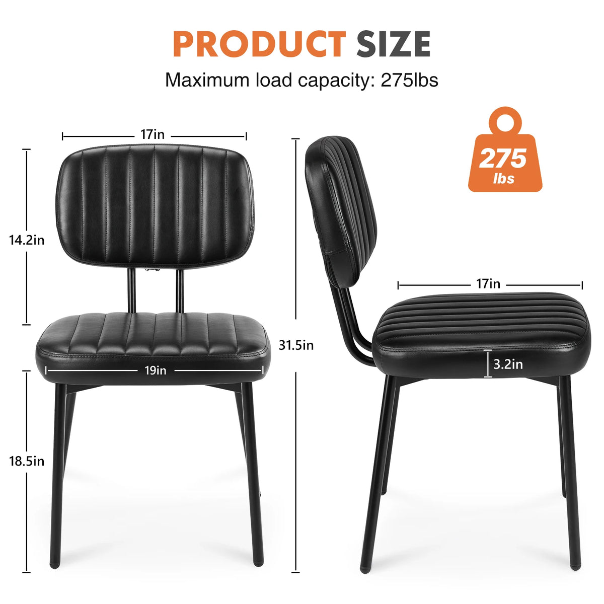 JHK Set Of Two Ergonomic Dining Chairs With Padded Seating