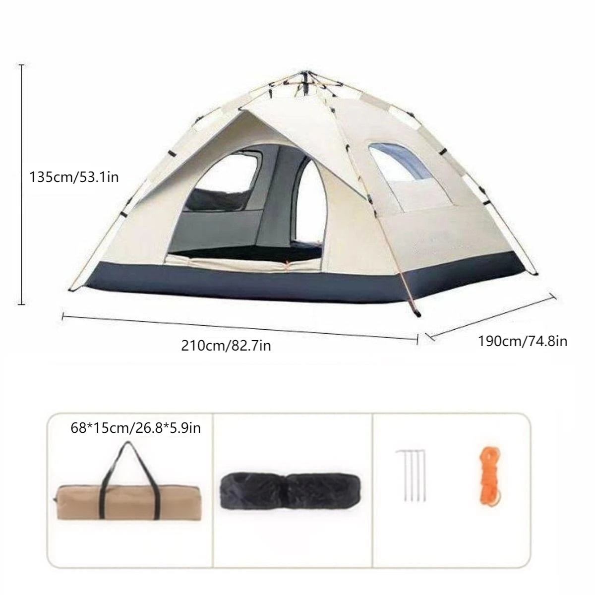 Pakicetus Automatic Outdoor Camping Tent With Two Doors And Windows