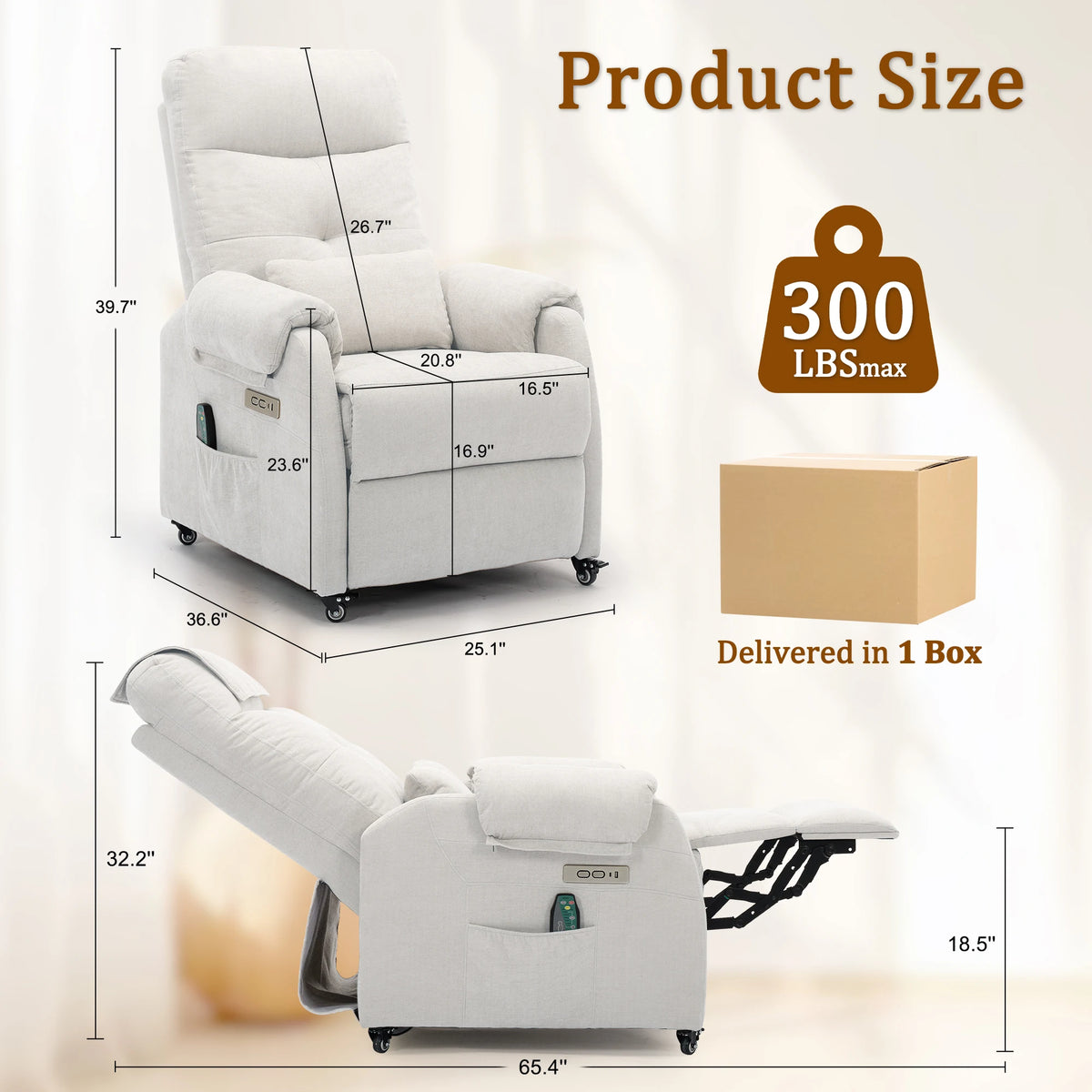 KORSER Modern Small Recliner Chair With USB Charging And Wheels
