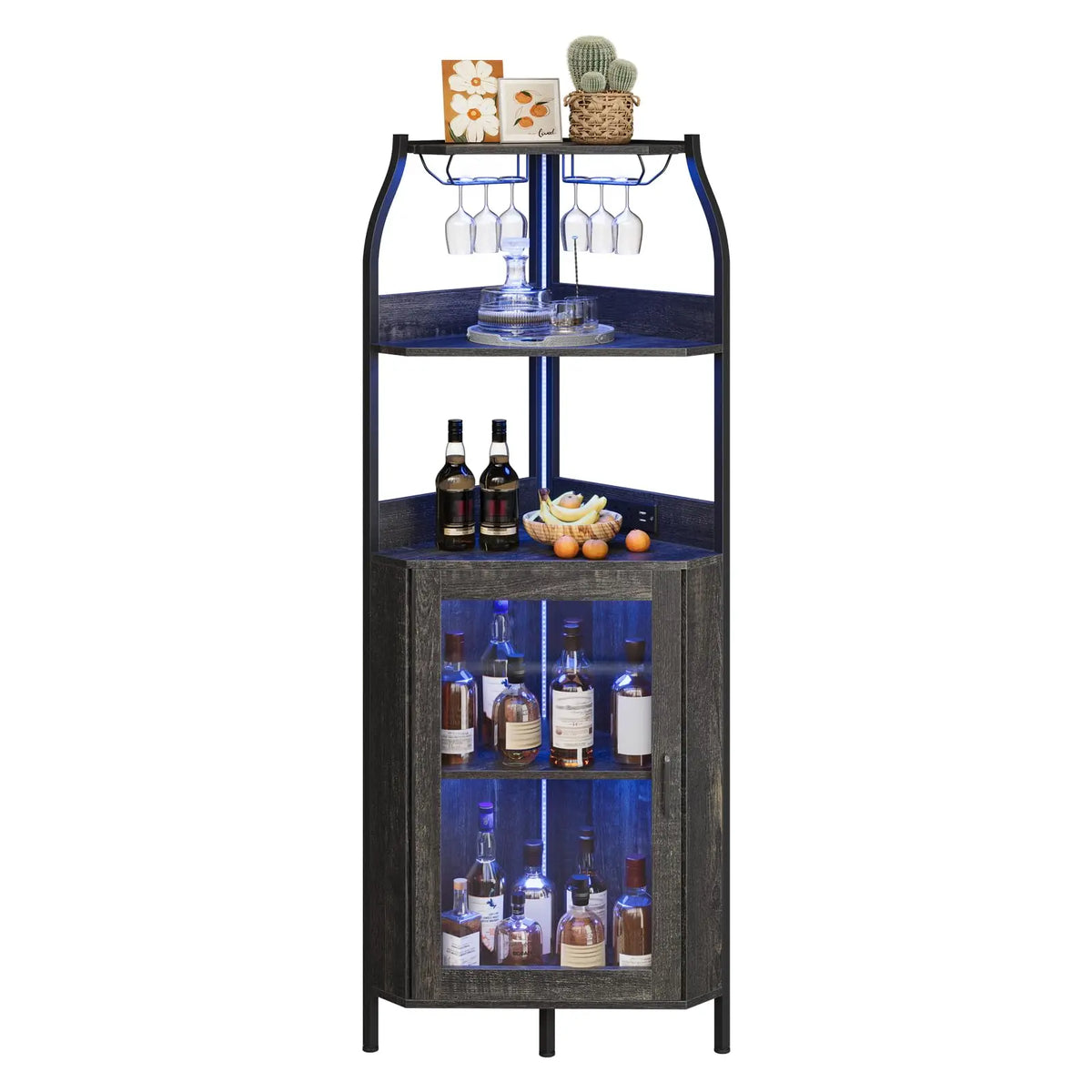 HiMISS Corner Bar Cabinet With LED Lights And Outlet