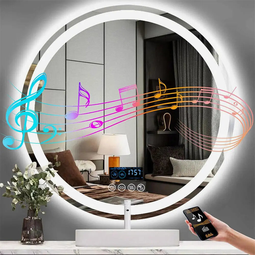 BORWART Round LED Bathroom Mirror With Bluetooth Anti Fog Lighting