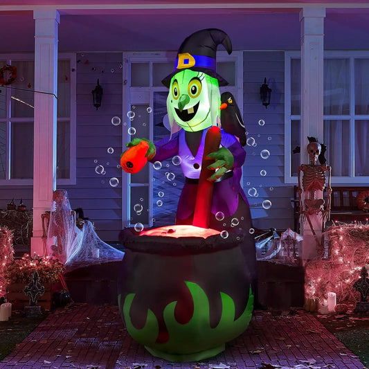 Joyfy Witch Halloween Inflatable With Bubbling Cauldron Yard Decoration