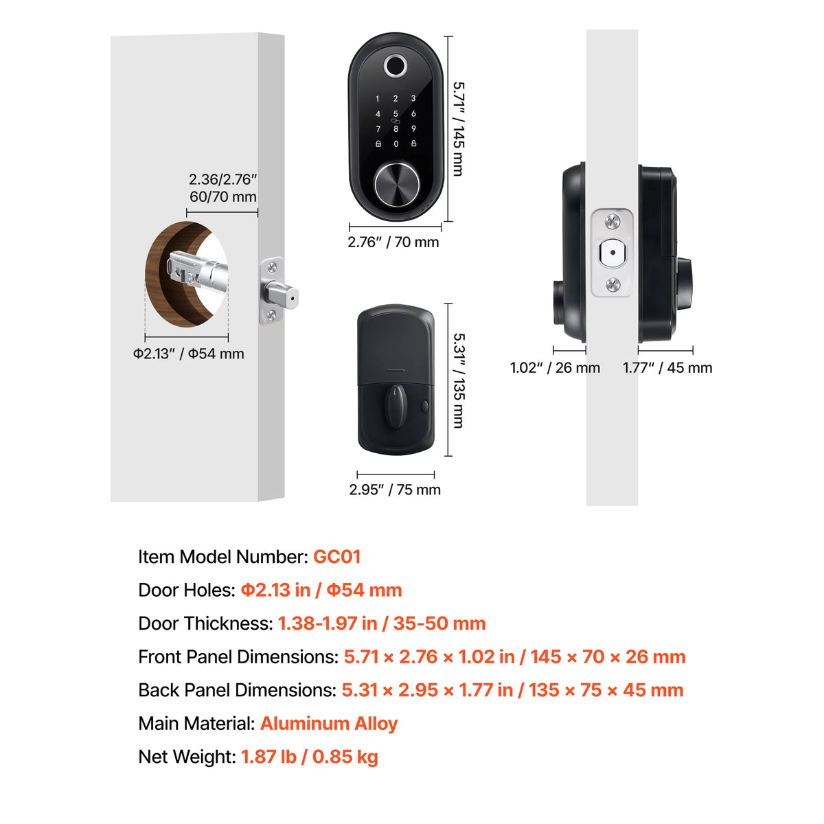 SucceBuy Electronic Fingerprint Door Lock With Touchscreen Auto Locking