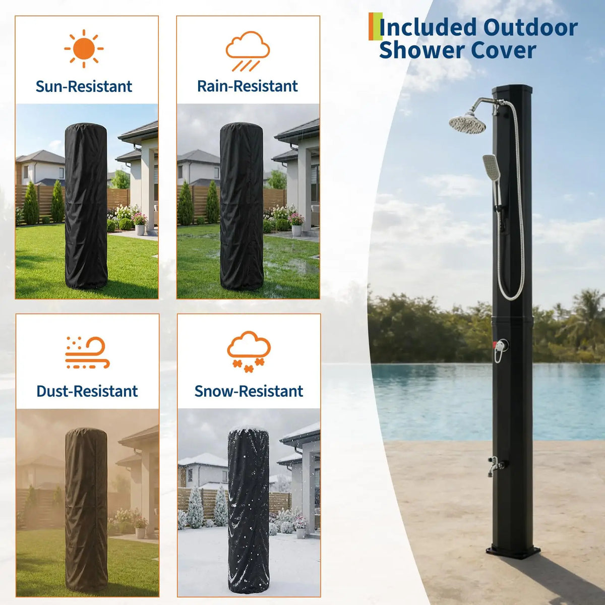 HiMISS Solar Heated Pool Shower Freestanding Outdoor Pool Side Shower