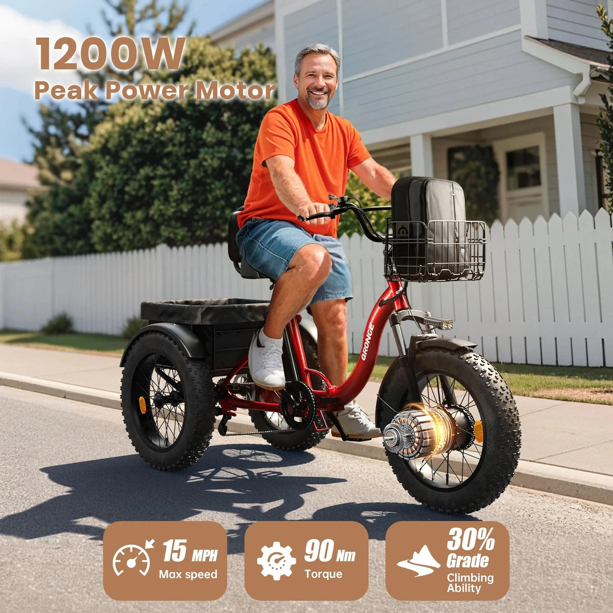 Qronge Electric Tricycle Featuring 1200W Motor And Battery