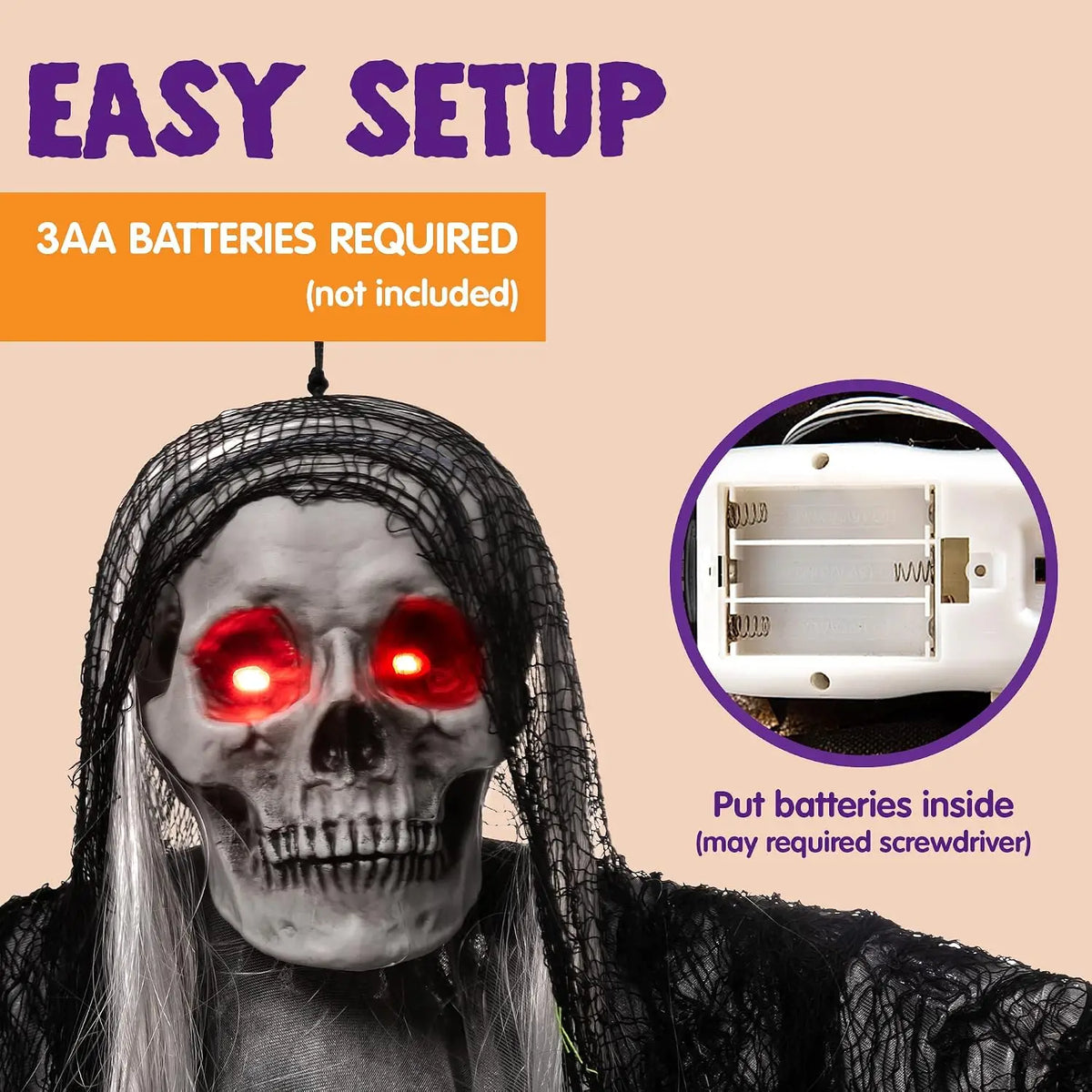 Joyfy Animated Hanging Grim Reaper With Glowing Eyes And Sound