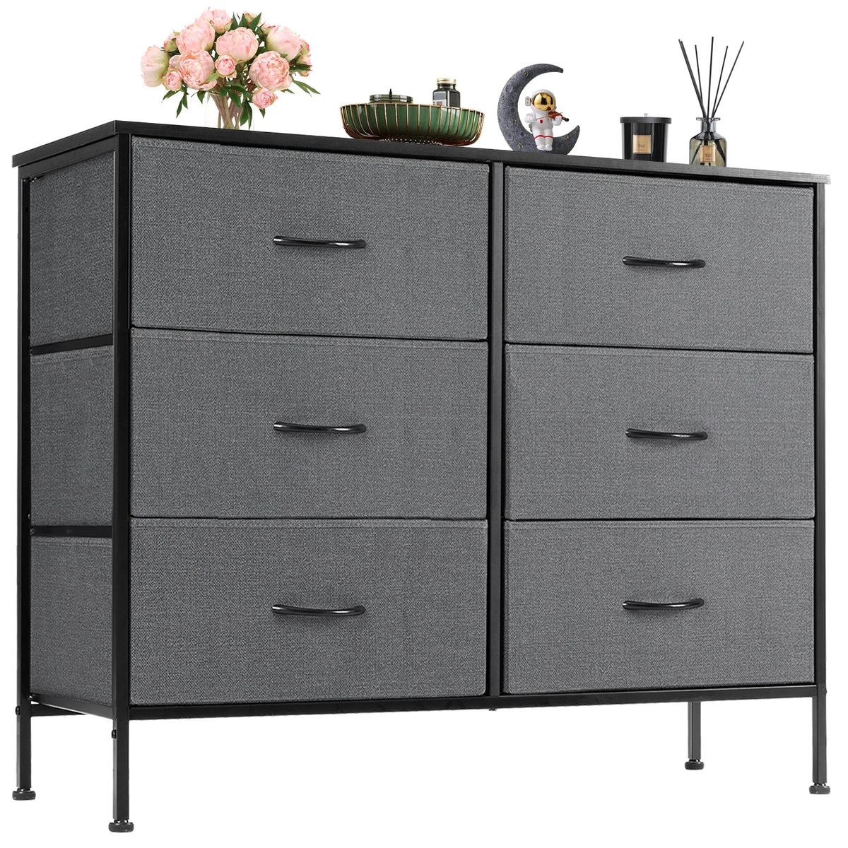 JHK Modern Six Drawer Fabric Nightstand Storage Cabinet