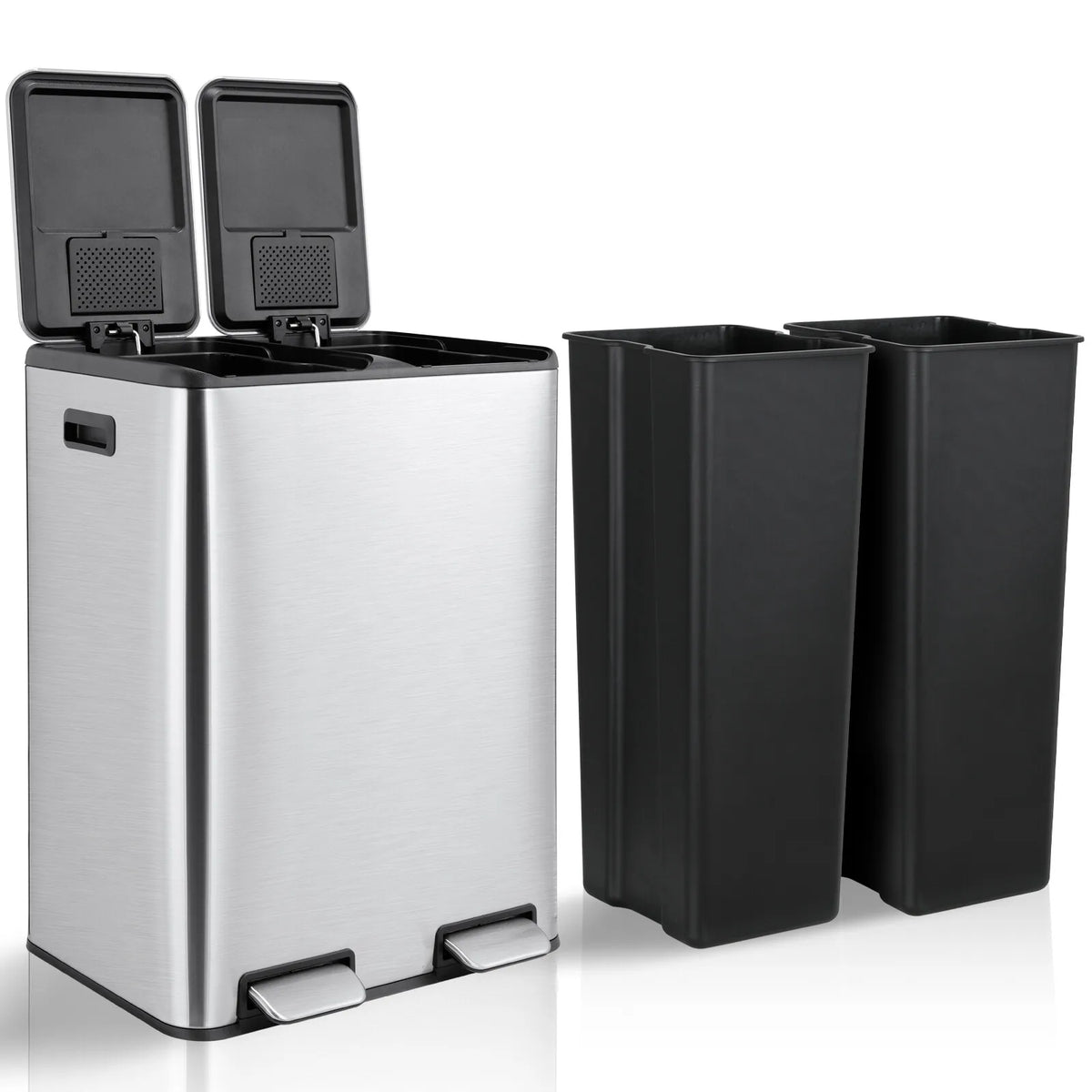 Dual Stainless Steel Step Trash Can With Built In Filter