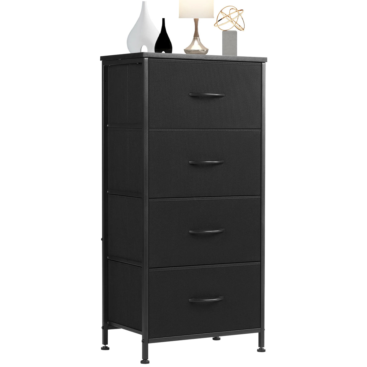 JHK Four Drawer Fabric Dresser Steel Frame Nightstand Storage