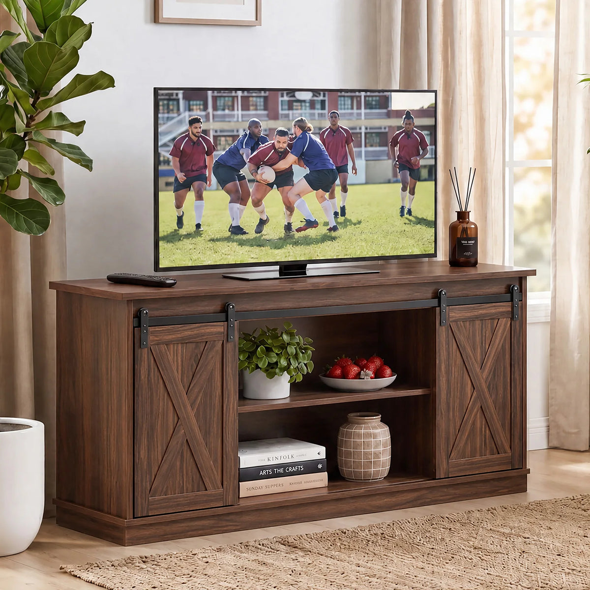 MCQ Wooden TV Console Cabinet Storage Shelves Living Room Furniture