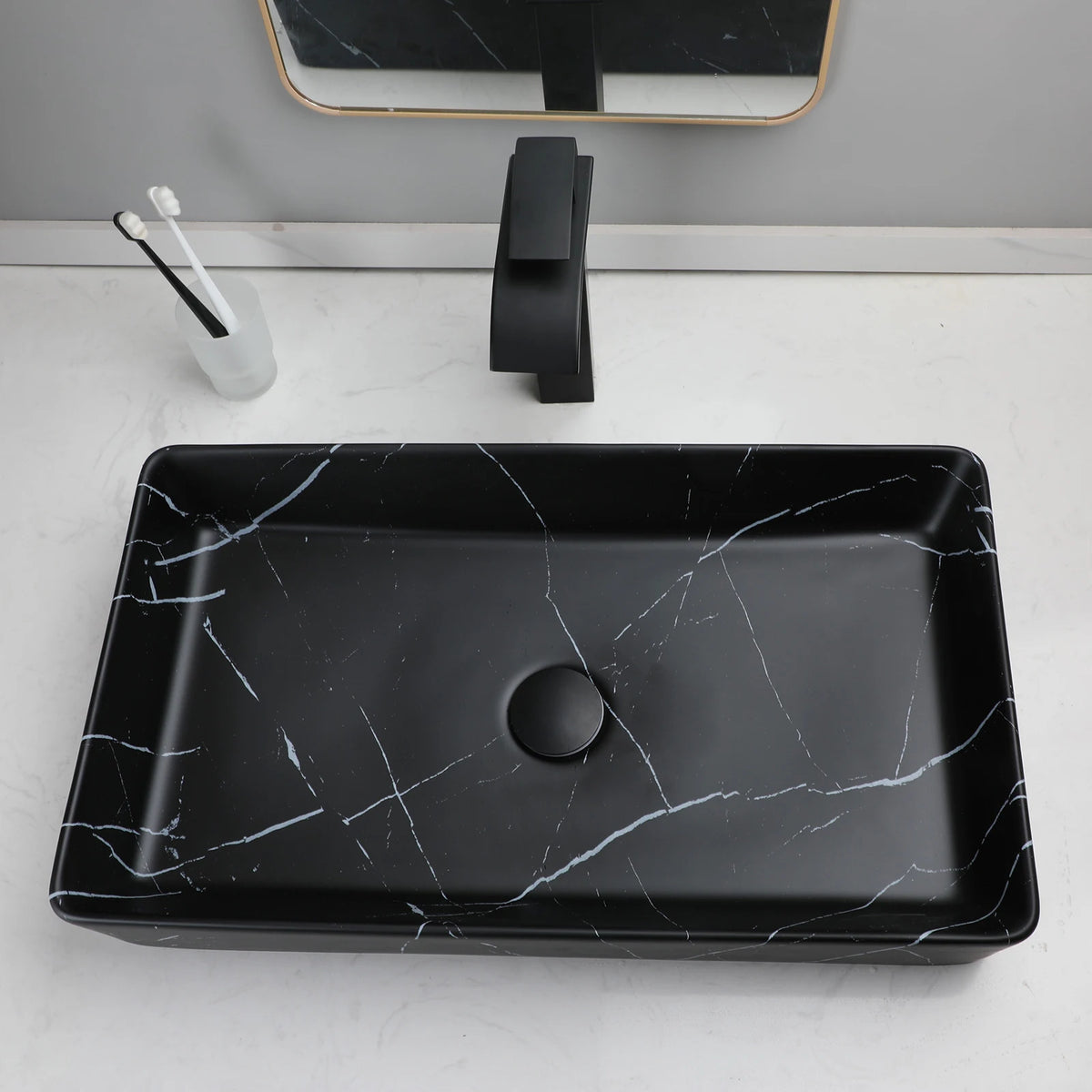 KEMAIDI Rectangular Ceramic Vessel Bathroom Sink Above Counter