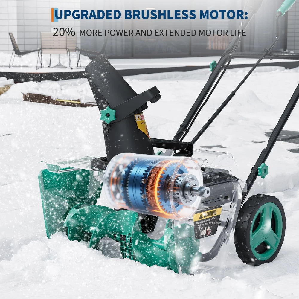 Cordless Brushless Snow Blower With Dual Battery And Led Lighting