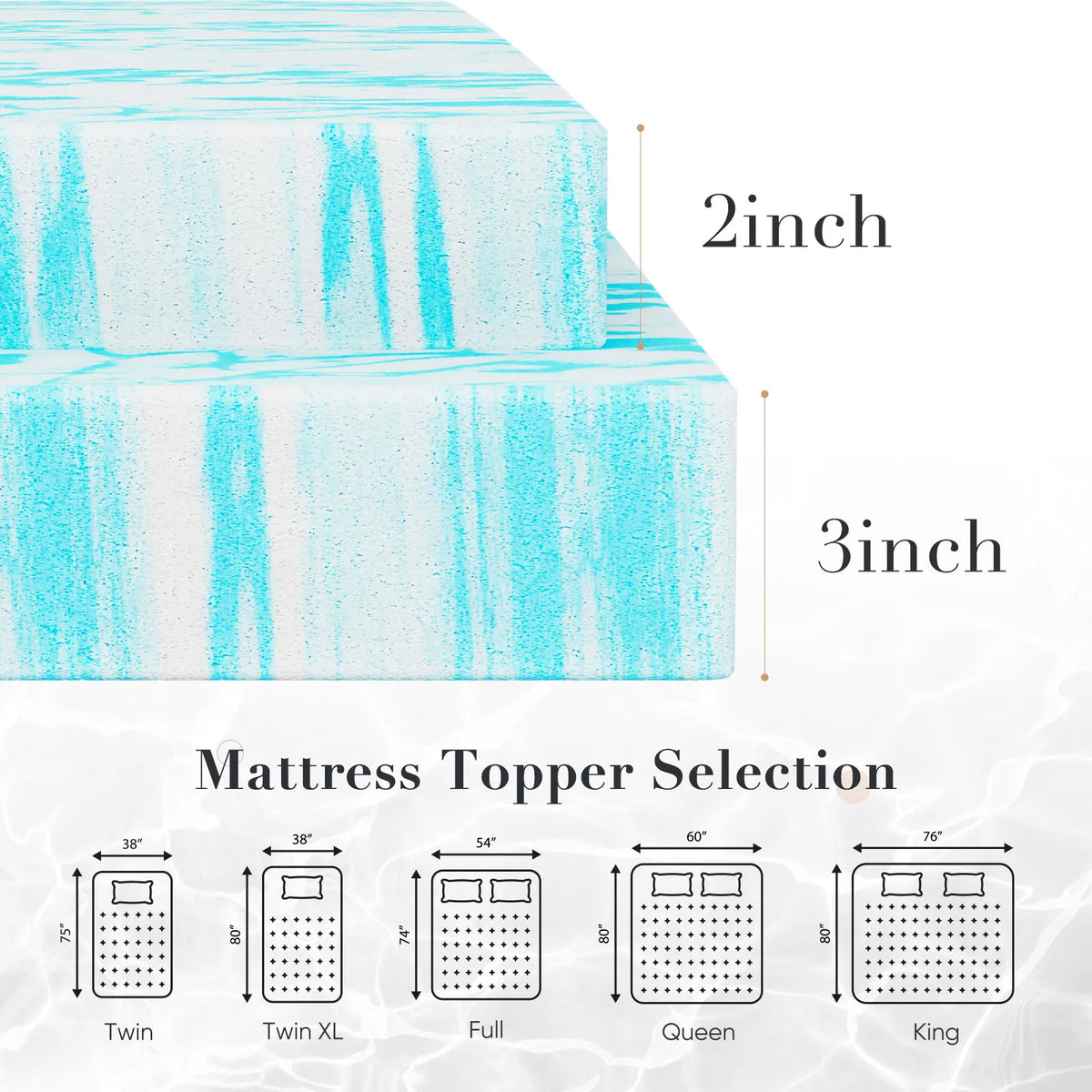 JHK Gel Cooling Memory Foam Mattress Topper With Breathable Comfort