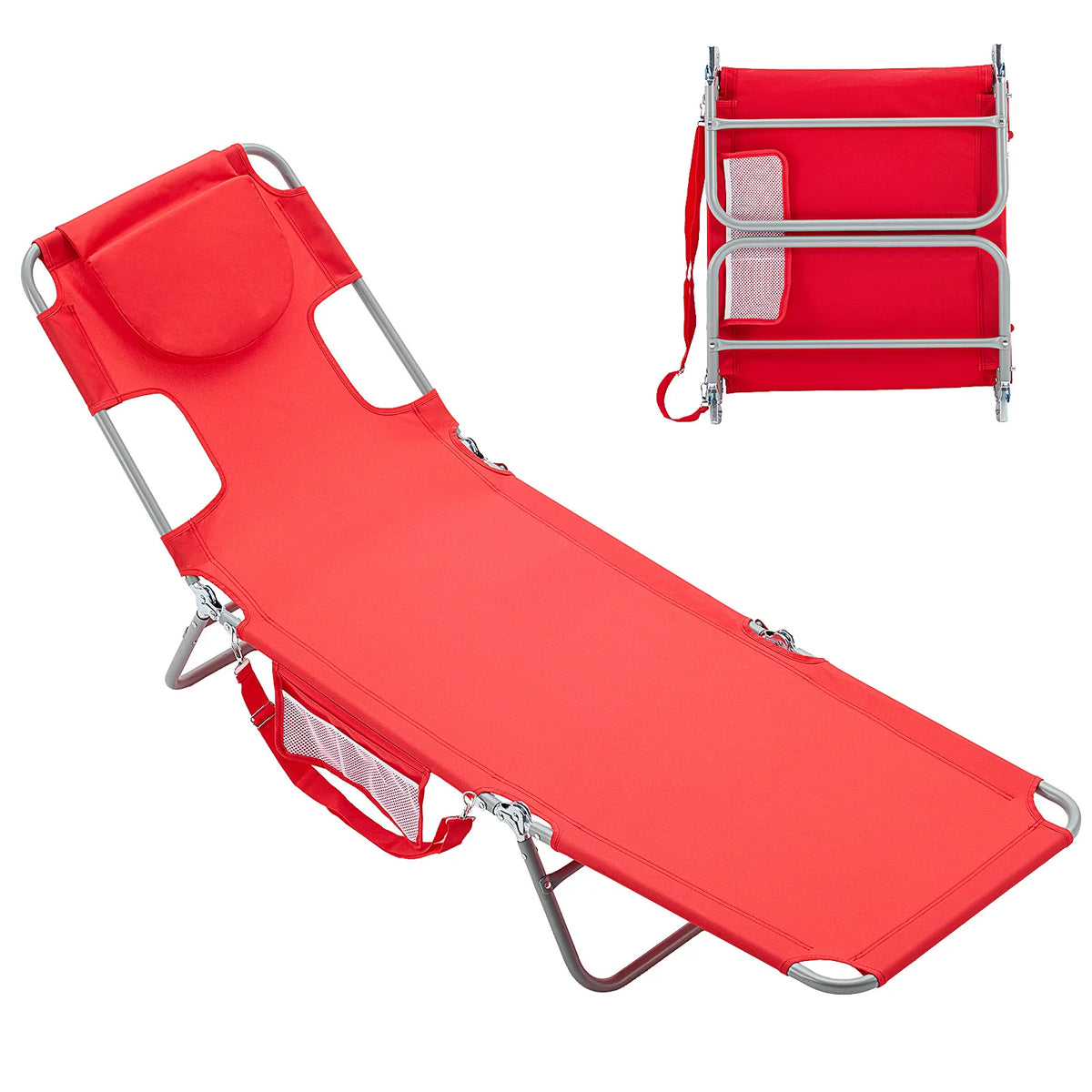 JHK 5-Position Beach Lounger With Face Holes And Handrails