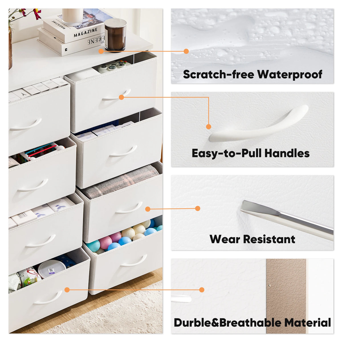 JHK Childrens Wardrobe With Eight Fabric Drawers Steel Frame Unit
