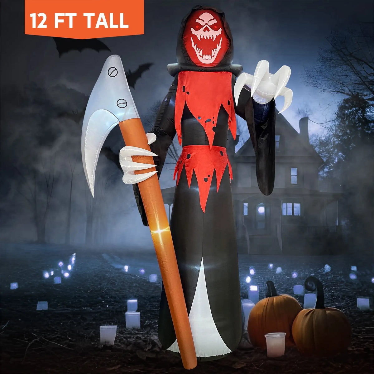 Joyfy Halloween Inflatable Grim Reaper With Scythe And LED Lights