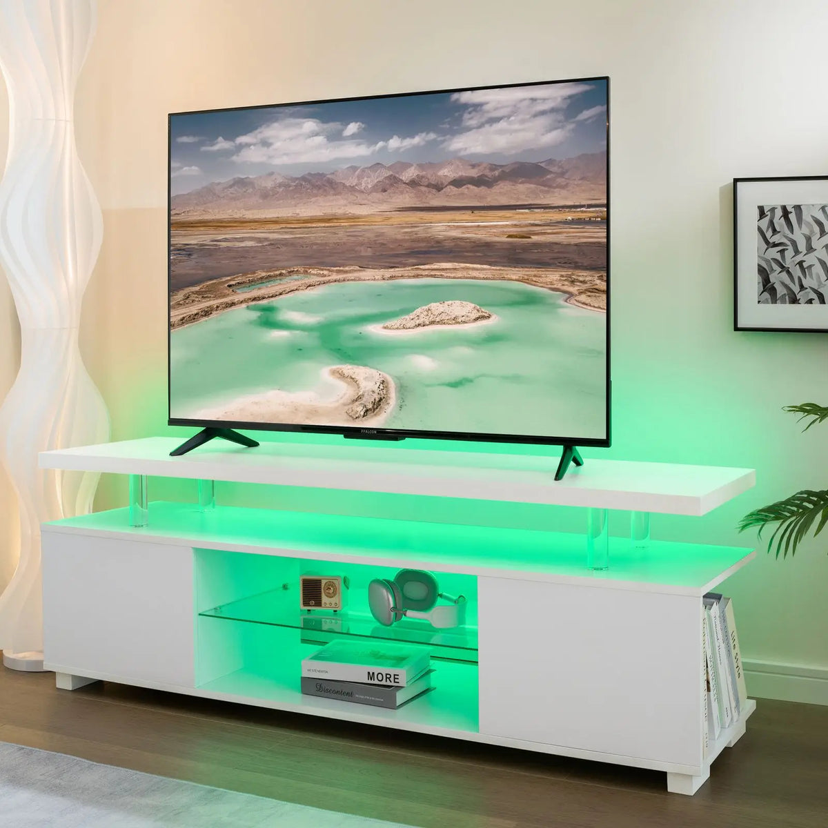 Cubehom Modern Wood TV Entertainment Center With Storage Console