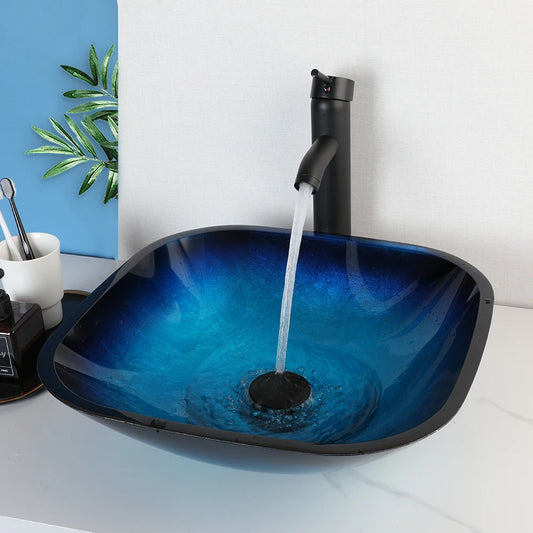 Mekkhalara Tempered Glass Bathroom Vessel Sink With Drain