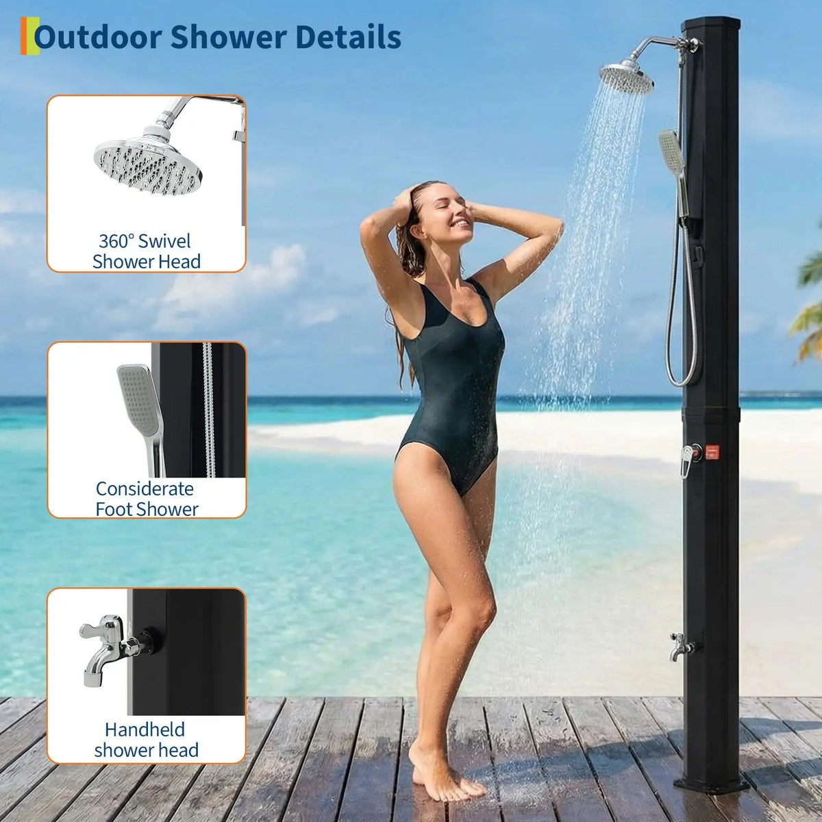 HiMISS Solar Heated Pool Shower Freestanding Outdoor Pool Side Shower
