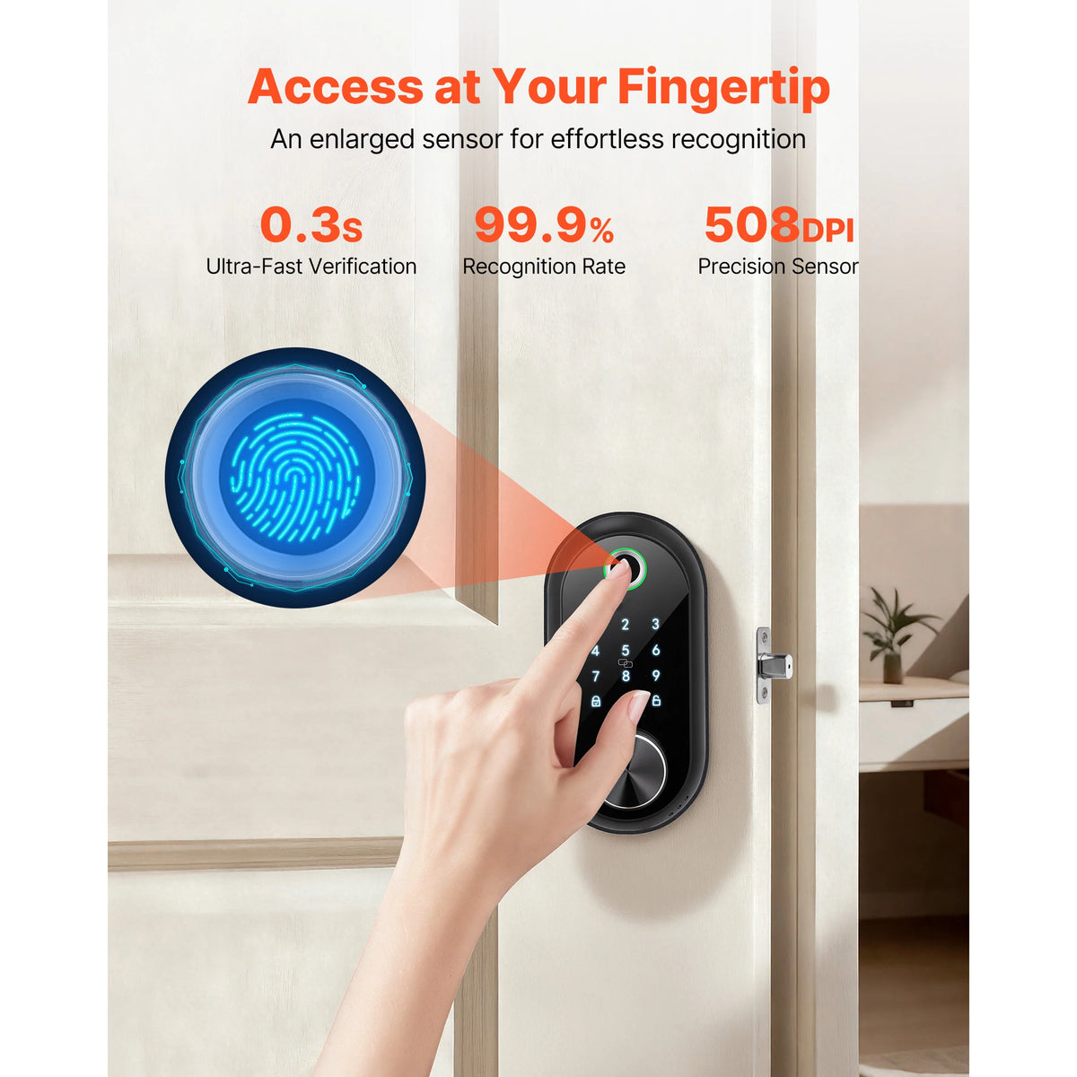 SucceBuy Electronic Fingerprint Door Lock With Touchscreen Auto Locking